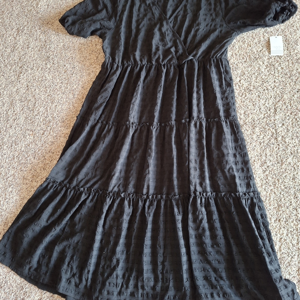 Flutter-Sleeve Black Maxi Dress with Tiered Skirt